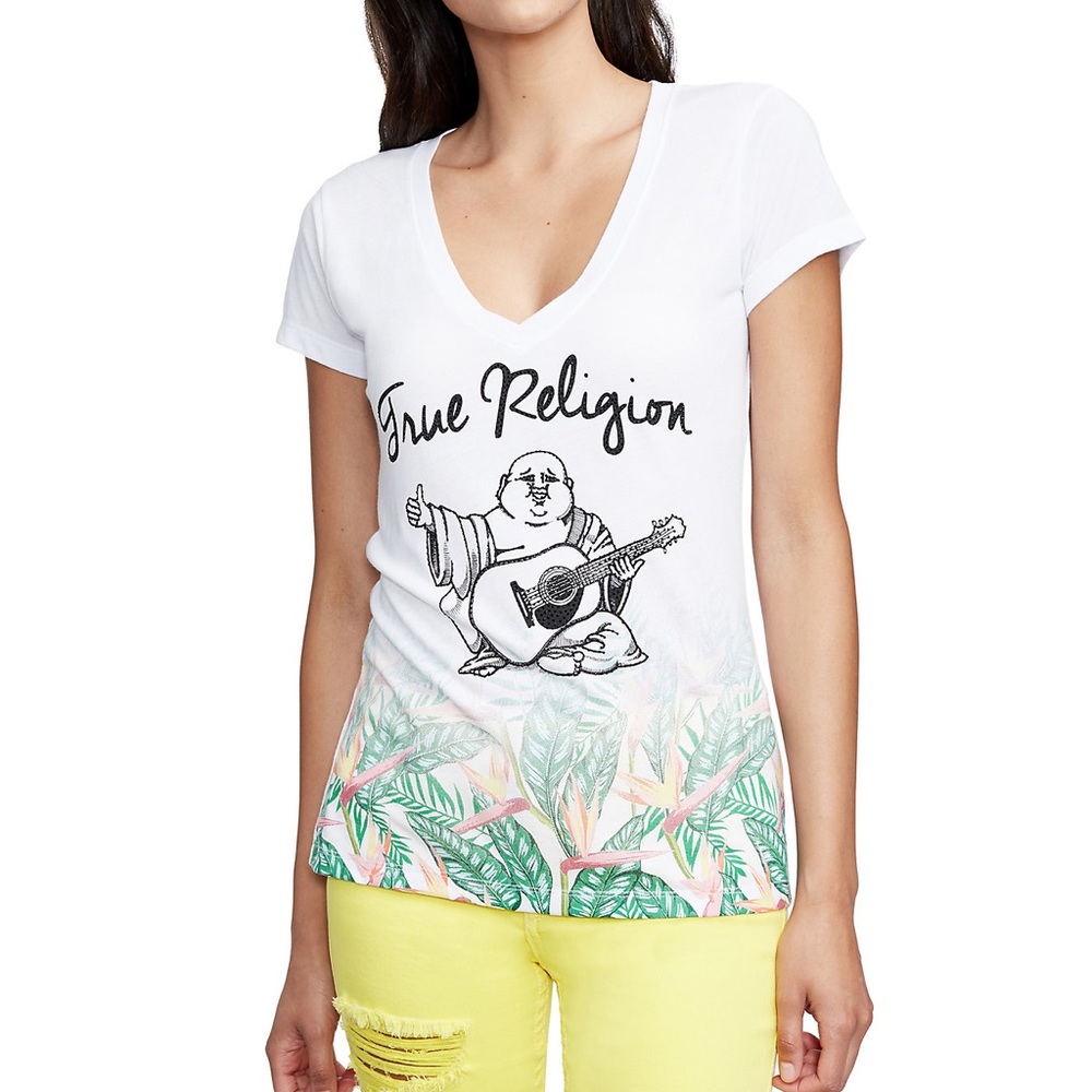 NWT! True Religion Tropical Paradise Fade Deep V Tee